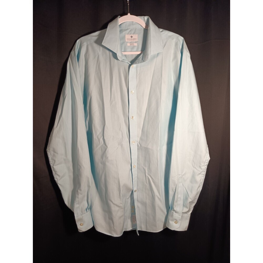 Ryan Seacrest Distinction Men’s Slim Non Iron Dress Shirt 17.5 36/37 Light Blue